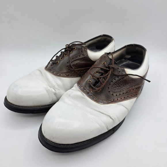FootJoy Classics Tour Golf Shoes Mens 8.5 D White Brown Leather Wingtip Spikes main image 7